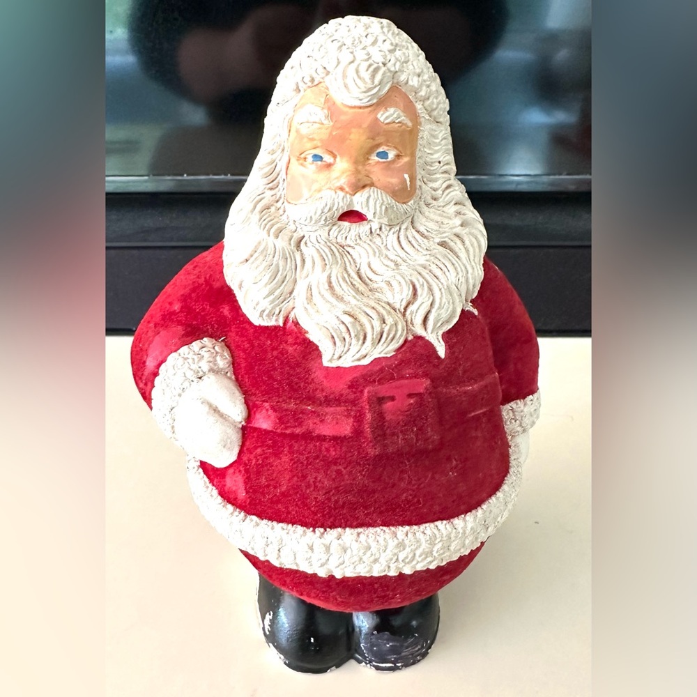 MCM Flocked Ceramic Santa Claus Roly Poly Kitschy Figure Statue Figurine Holiday